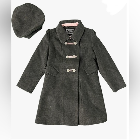 Rothschild Big Girls' Faux Wool Petal Front Military Jacket w/ hat